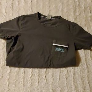 XS PINK tee. Gray/blue in color